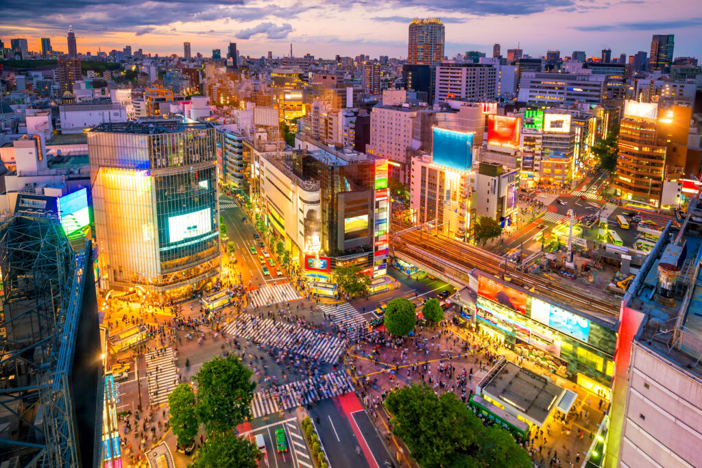 Aerial View of Shibuya Crossing Tokyo Japan