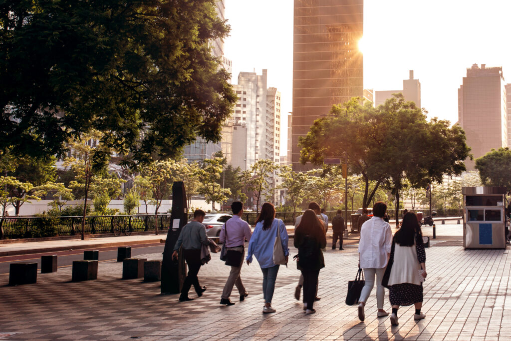 Workers at day end in Seoul South Korea