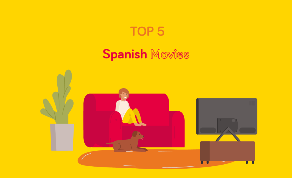 Girl sitting on couch watching spanish movies